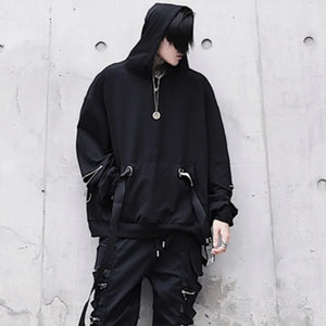Sudadera con capucha Techwear negra Harajuku