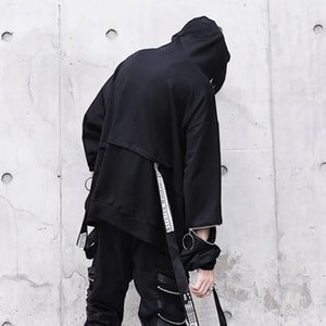Sudadera con capucha Techwear negra Harajuku