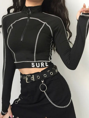 Black Turtleneck Long Sleeve Crop Top