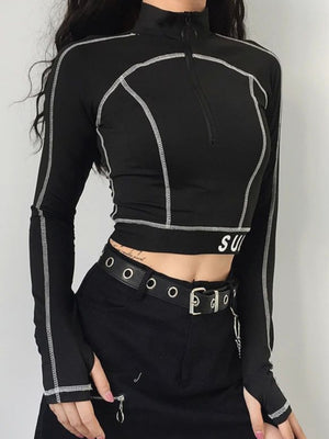 Black Turtleneck Long Sleeve Crop Top
