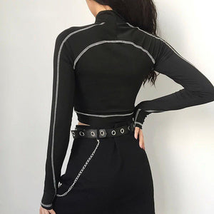 Black Turtleneck Long Sleeve Crop Top
