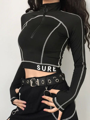 Black Turtleneck Long Sleeve Crop Top