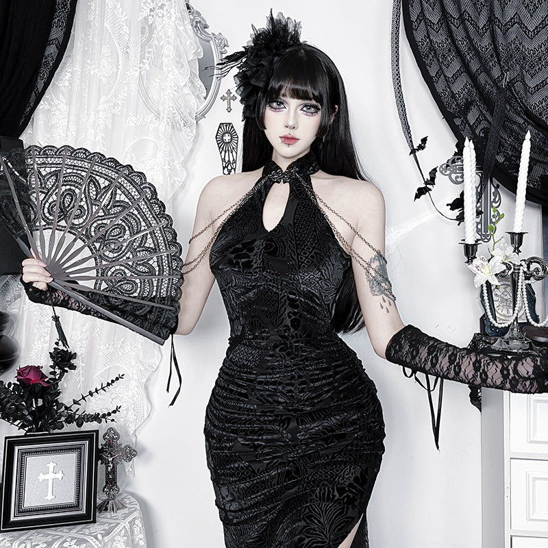 Elegant Black Velvet Gothic Top with Lace Accents - Dresses / M Elegant Black Velvet Gothic Top with Lace Accents - Dresses / M