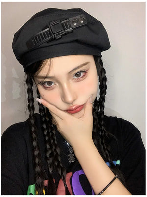 Vintage Techwear Beret Hip Hop Punk Hats For Woman Japanese Style Outdoor Motorcycle Sport Fashion Caps