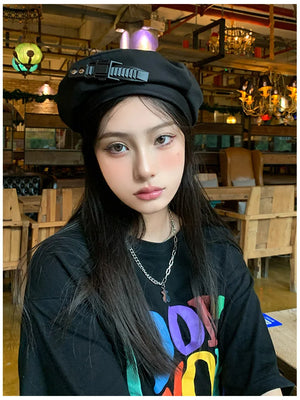 Vintage Techwear Beret Hip Hop Punk Hats For Woman Japanese Style Outdoor Motorcycle Sport Fashion Caps