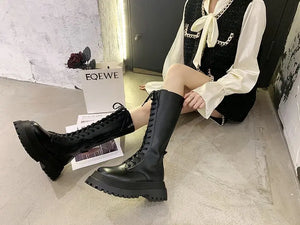 Black Wedge Lace Up Boots