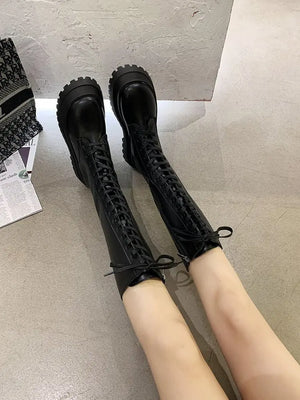 Black Wedge Lace Up Boots
