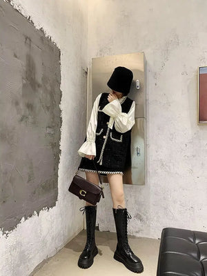 Black Wedge Lace Up Boots