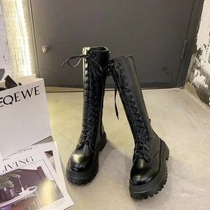 Black Wedge Lace Up Boots