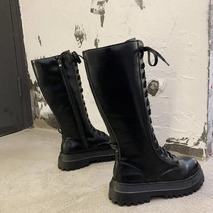 Black Wedge Lace Up Boots