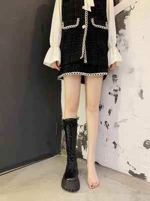 Black Wedge Lace Up Boots