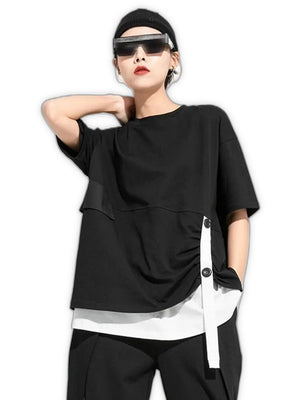 Black White T Shirt Women - product view on white background