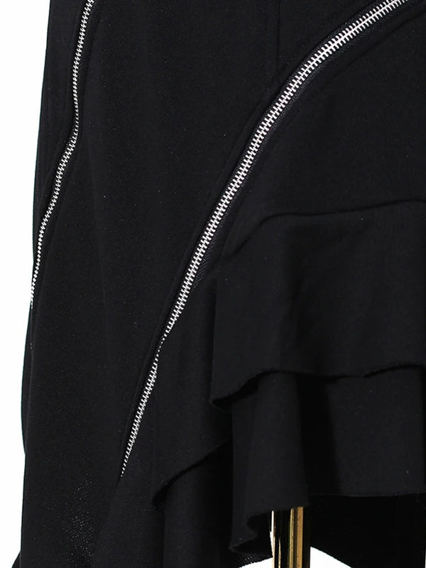 Black Zipper Irregular Black mini dress