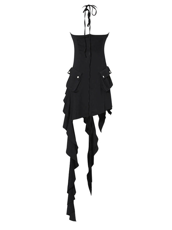 Black Zipper Irregular Black mini dress