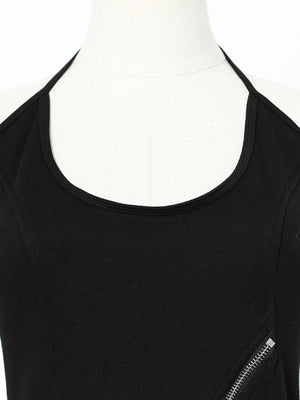 Black Zipper Irregular Black mini dress