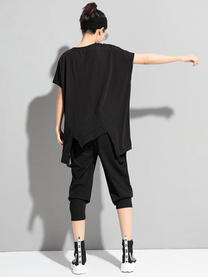 Black Zipper T-shirt Women Short Sleeve