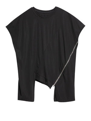 Black Zipper T-shirt Women Short Sleeve