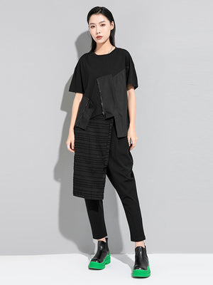 Black Zippper Casual T-shirt Women's