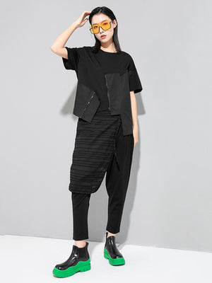 Black Zippper Casual T-shirt Women's