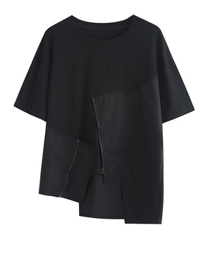 Black Zippper Casual T-shirt Women's
