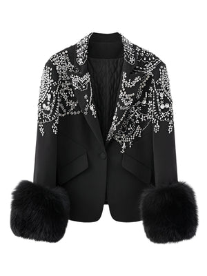 Blazer Irregular Rhinestone Women Jacket Spring