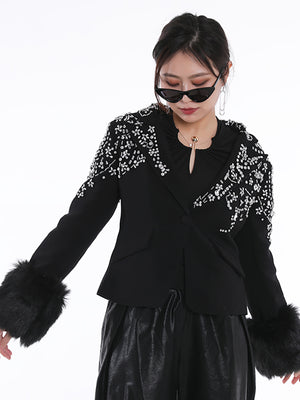 Blazer Irregular Rhinestone Women Jacket Spring