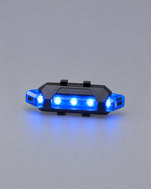 Blue Cyberpunk Helmet Lamp, the lamp alone, lit, front view