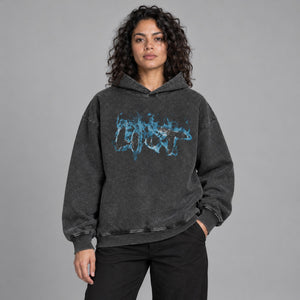Blue Fire Flame Graphic Y2K Hoodie – worn by a woman