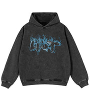 Blue Fire Flame Graphic Y2K Hoodie