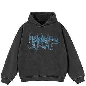 Blue Fire Flame Graphic Y2K Hoodie