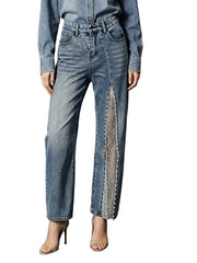 Blue Patchwork Jeans Women's Y2K