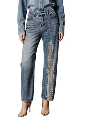 Blue Patchwork Jeans Women's Y2K