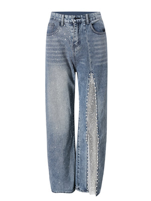 Blue Patchwork Jeans Women's Y2K