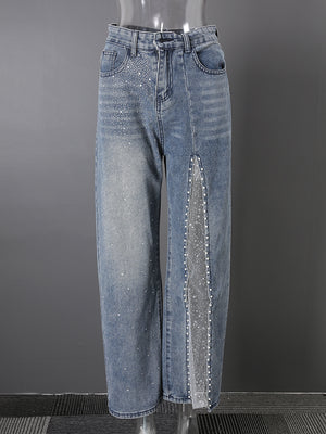Blue Patchwork Jeans Women's Y2K
