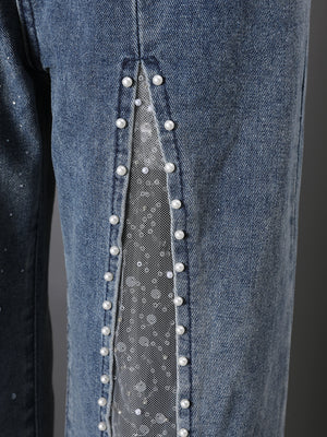 Blue Patchwork Jeans Women's Y2K