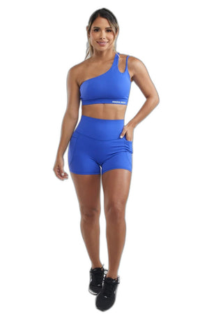 Blue Push Up Booty Shorts - product view on white background