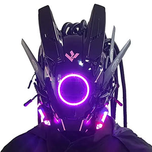 Blue lit cyberpunk mask with a ring eye and tube dreadlocks