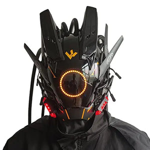 Blue lit cyberpunk mask with a ring eye and tube dreadlocks