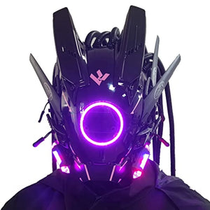Blue lit cyberpunk mask with a ring eye and tube dreadlocks