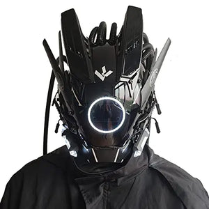 Blue lit cyberpunk mask with a ring eye and tube dreadlocks