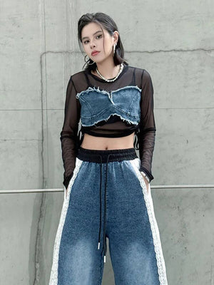 Blue Round Neck Crop Tops