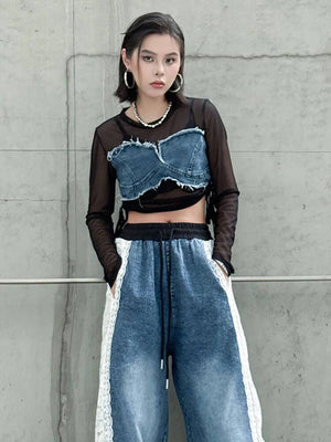 Blue Round Neck Crop Tops