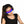Woman with headphones wearing the Bluetooth LED Cyberpunk Glasses, front view of the glowing rainbow LED visor