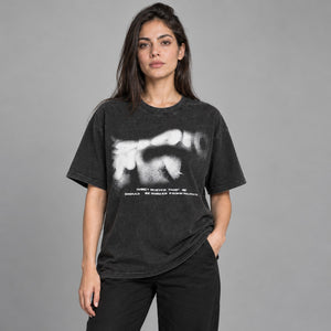 Blurry Letters Vintage Y2K Graphic Tee – worn by a woman