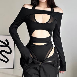 Bodycon Mesh Cut Out Bodysuit