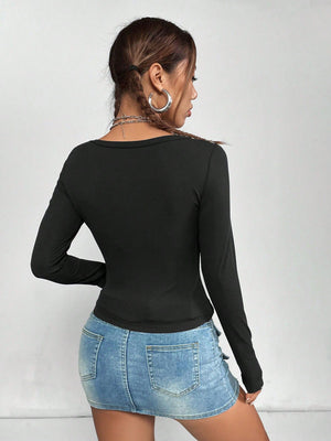 Bodycon Ribbed Black Tops