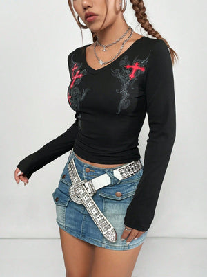 Bodycon Ribbed Black Tops