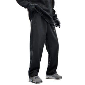Breathable Straight Casual Black Pant - product view on white background