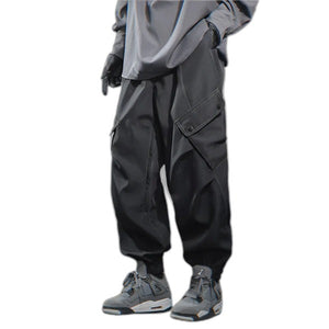 Bright Line Decoration Black Pants - product view on white background