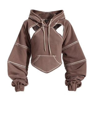 Brown Cut-out Women Hoodie